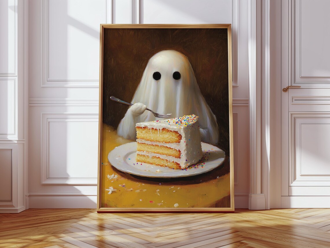Cute Ghost And Cake, Funny Halloween Kitchen Decor - Image 5