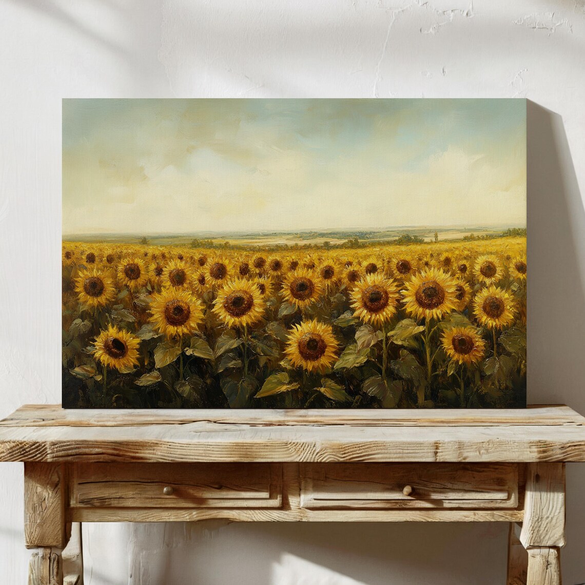 Golden Sunflower Field, Rustic Landscape Art Print - Image 2