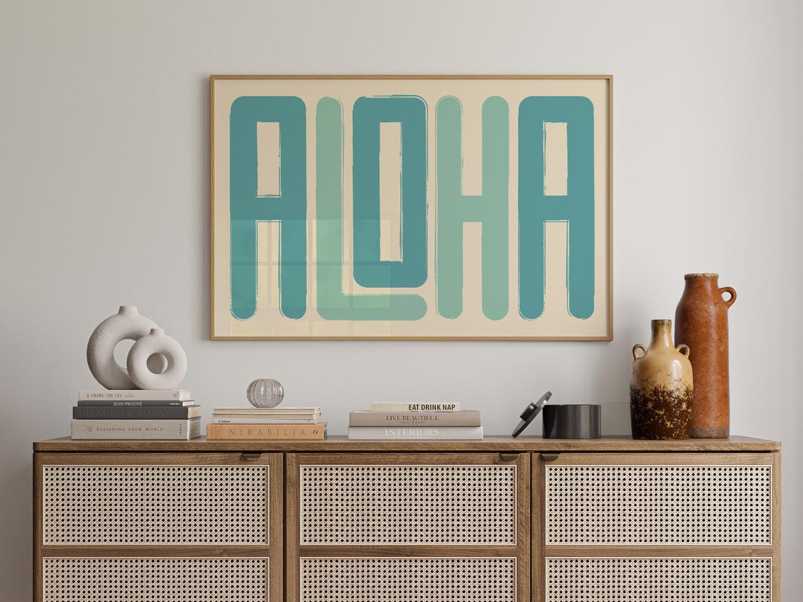 Aloha Retro Bold Teal Typography Island Beach Coastal Decor Poster - Image 4