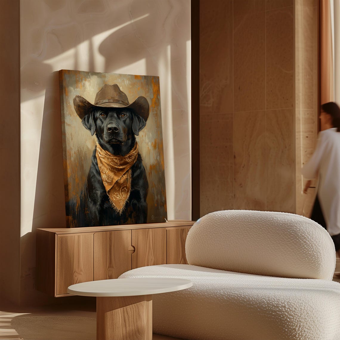 Western Black Lab Cowboy Dog Portrait, Rustic Farmhouse - Image 5