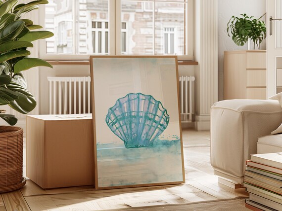 Single Seashell Watercolor Art Print Coastal Wall Decor Ocean Inspired Poster For Bathroom Living Room Or Beach House Decor