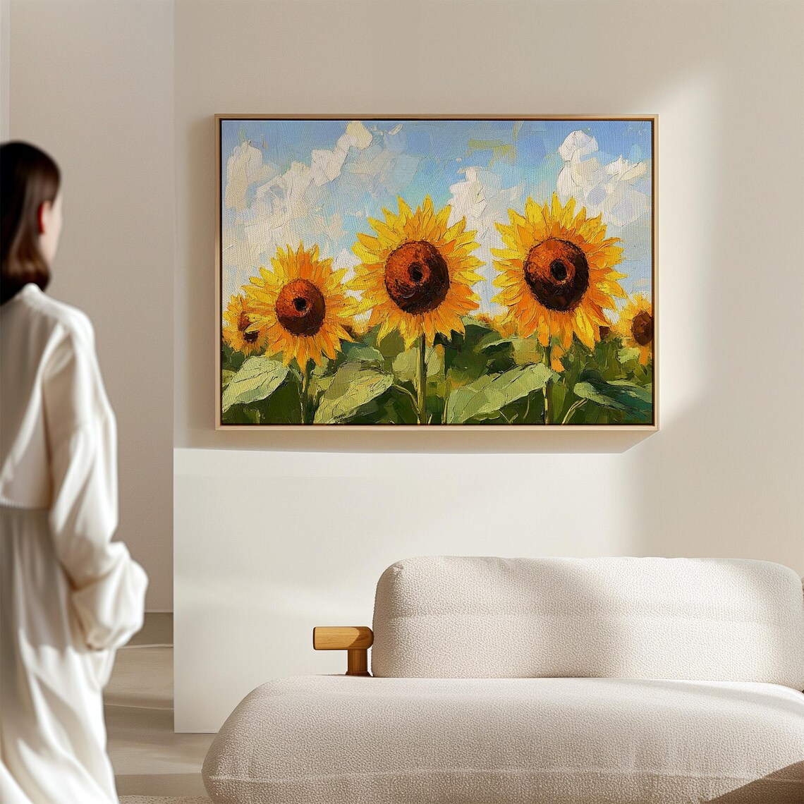 Sunflower Field Under Bright Sky, Oil Painting Style - Image 4