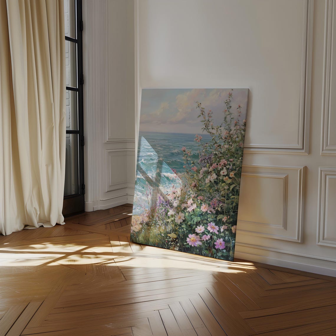 Ocean Waves And Wildflowers Coastal Cliff Seaside Meadow Scene Poster - Image 4