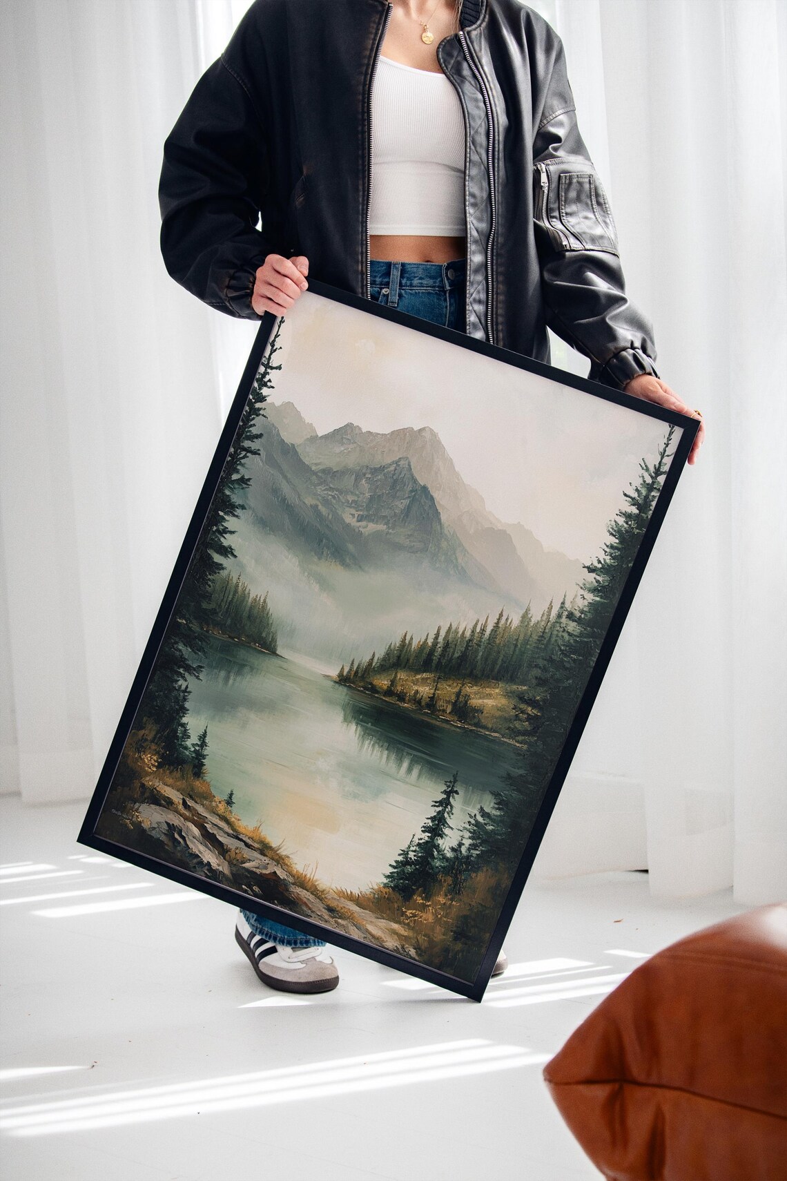 Misty Mountain Lake Art Print, Rustic Cabin Decor - Image 3