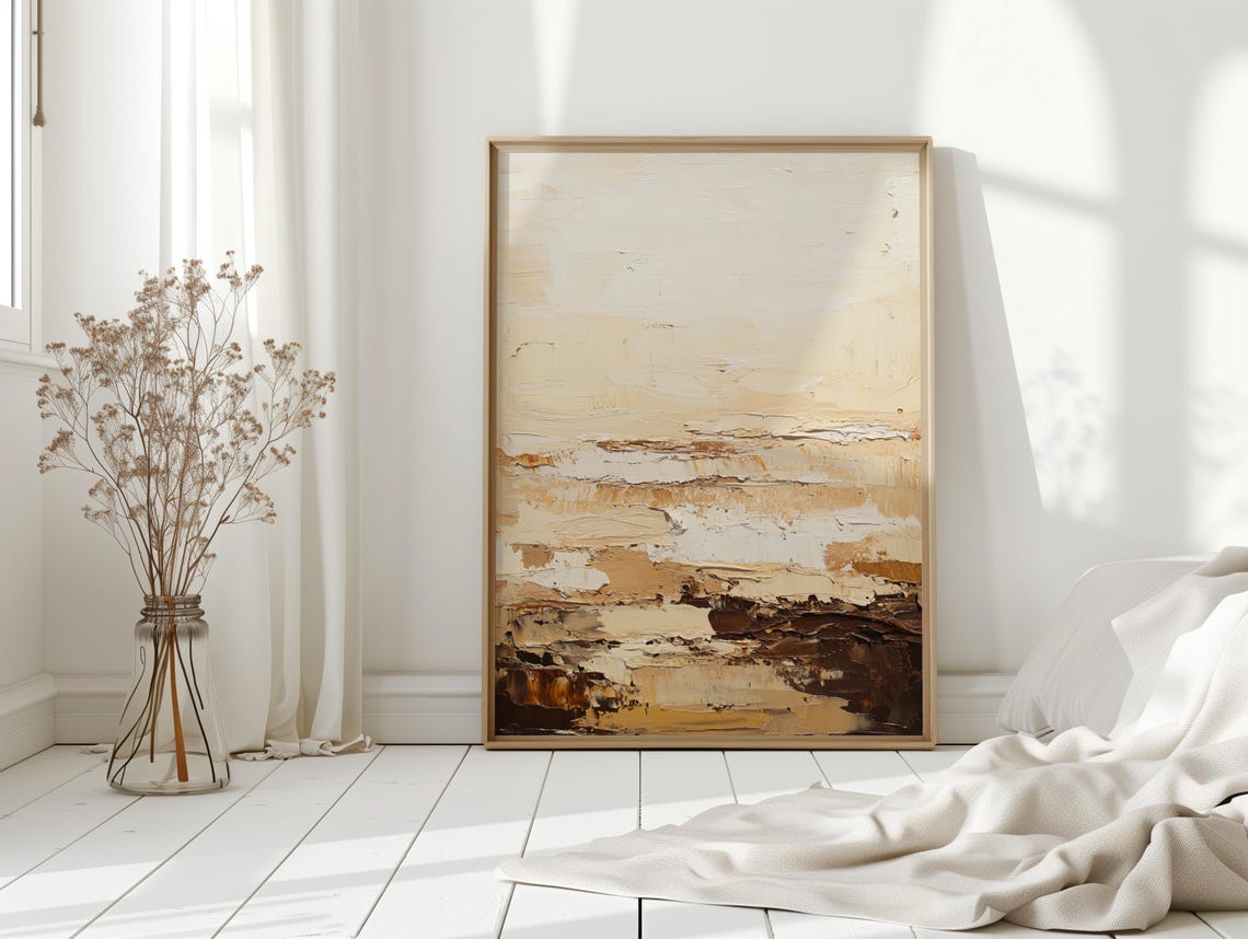 Earth Tone Desert Abstract Textured Landscape Oil Painting Minimalist Neutral Wall Art For Modern Boho Or Rustic Decor - Image 3