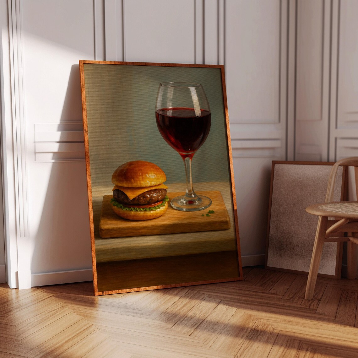 Burger And Wine Art Print, Gourmet Still Life - Image 3
