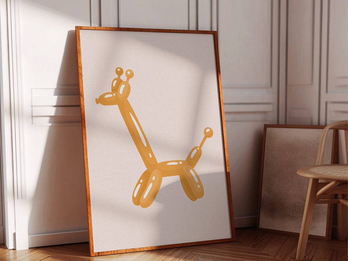 Balloon Giraffe Orange Minimalist Playful Modern Nursery Wall Art - Image 4