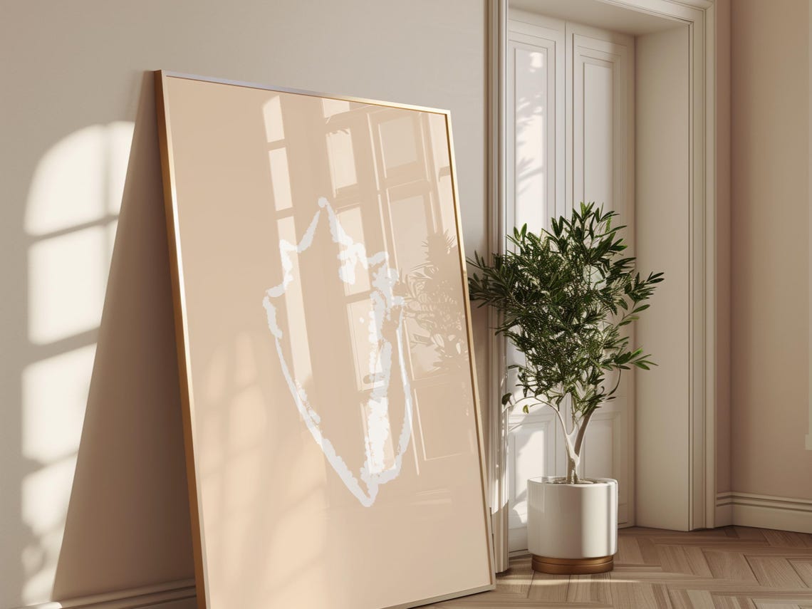 Minimalist White Conch Shell Outline Coastal Beige Wall Decor Poster - Image 2