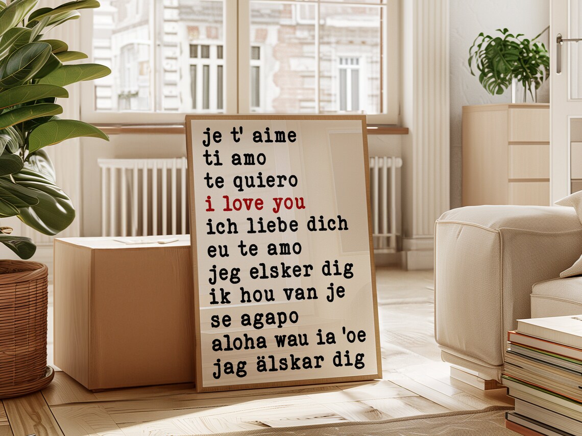 I Love You in Many Languages Multilingual Typography Love Quote Poster