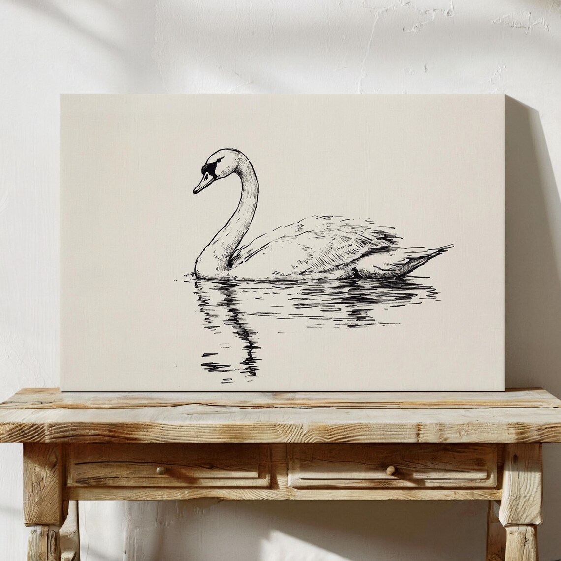 Elegant Swan Ink Drawing, Minimalist Bird Art - Image 3