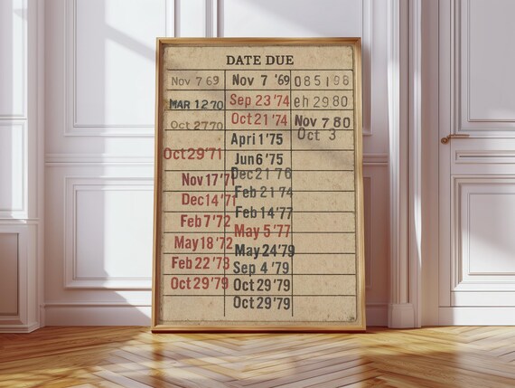 Vintage Library Due Date Card Retro Bookish Nostalgia Poster
