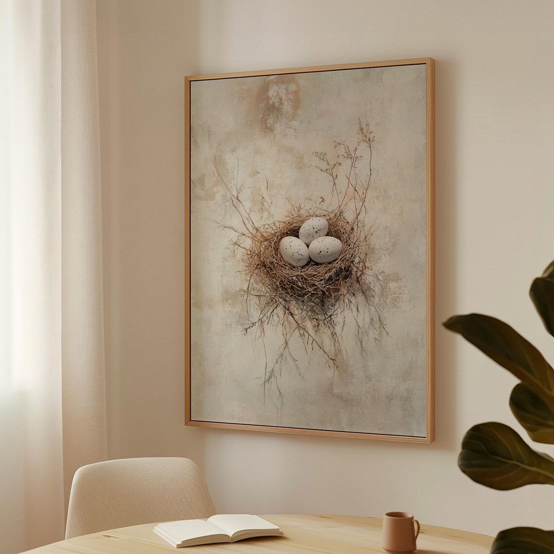 Rustic Bird Nest Painting, Minimalist Wildlife Artwork - Image 4
