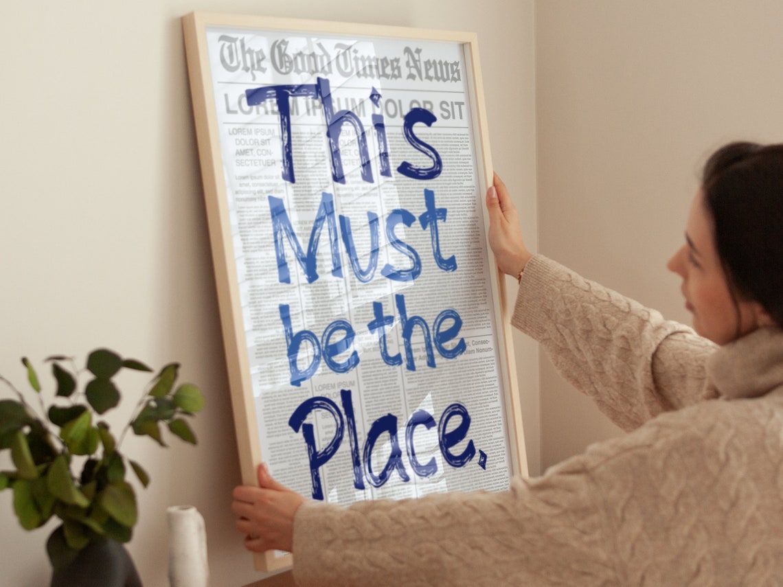 This Must Be the Place Blue Typography Newspaper Wall Art Poster - Image 2