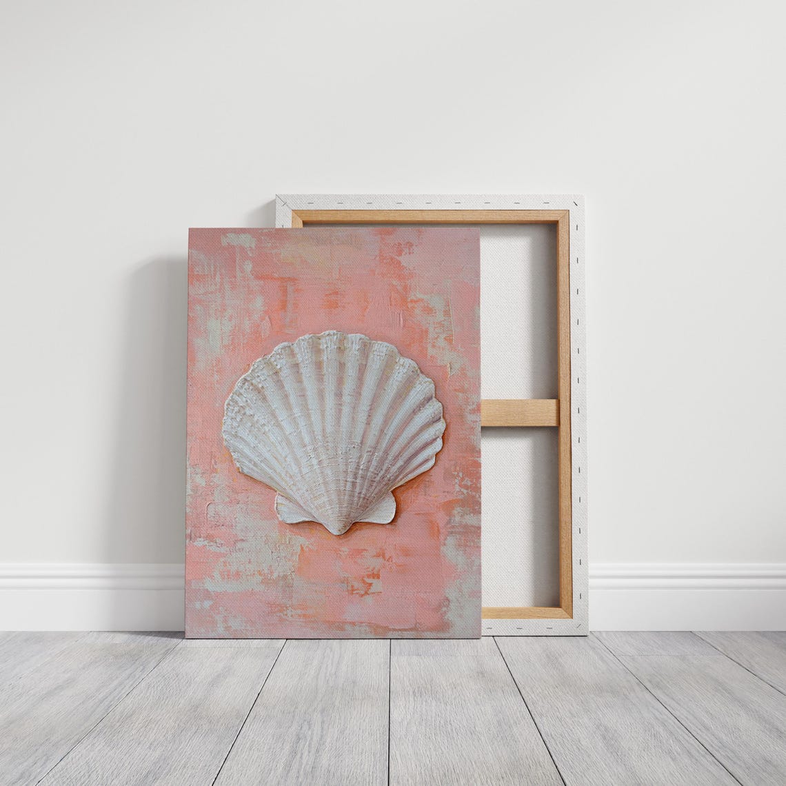 Textured Seashell Artwork On Rustic Pink Canvas Coastal Decor For Ocean Inspired Interiors And Beach Themed Spaces - Image 3