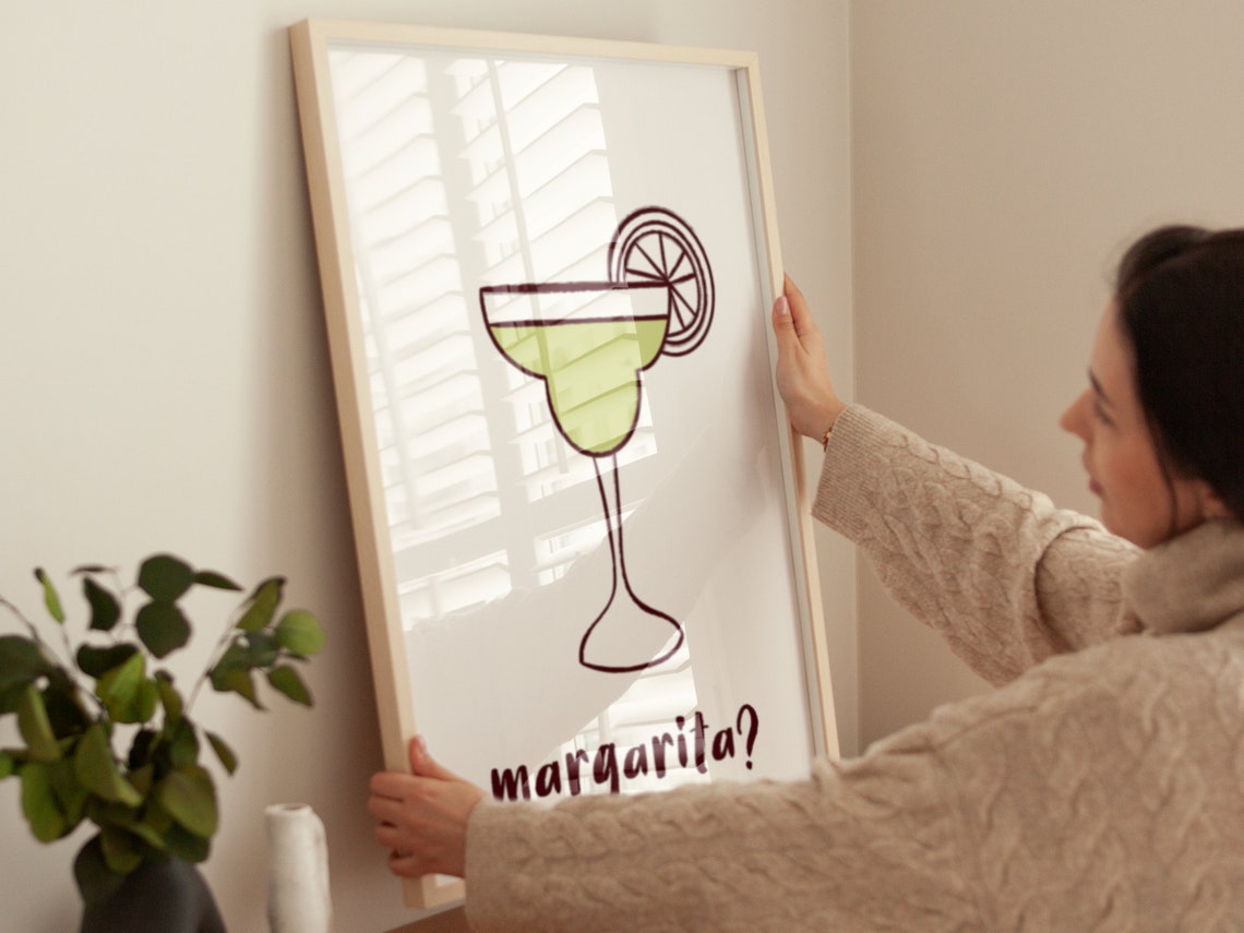 Margarita Cocktail Line Drawing Minimalist Cream Bar Cart Poster - Image 3