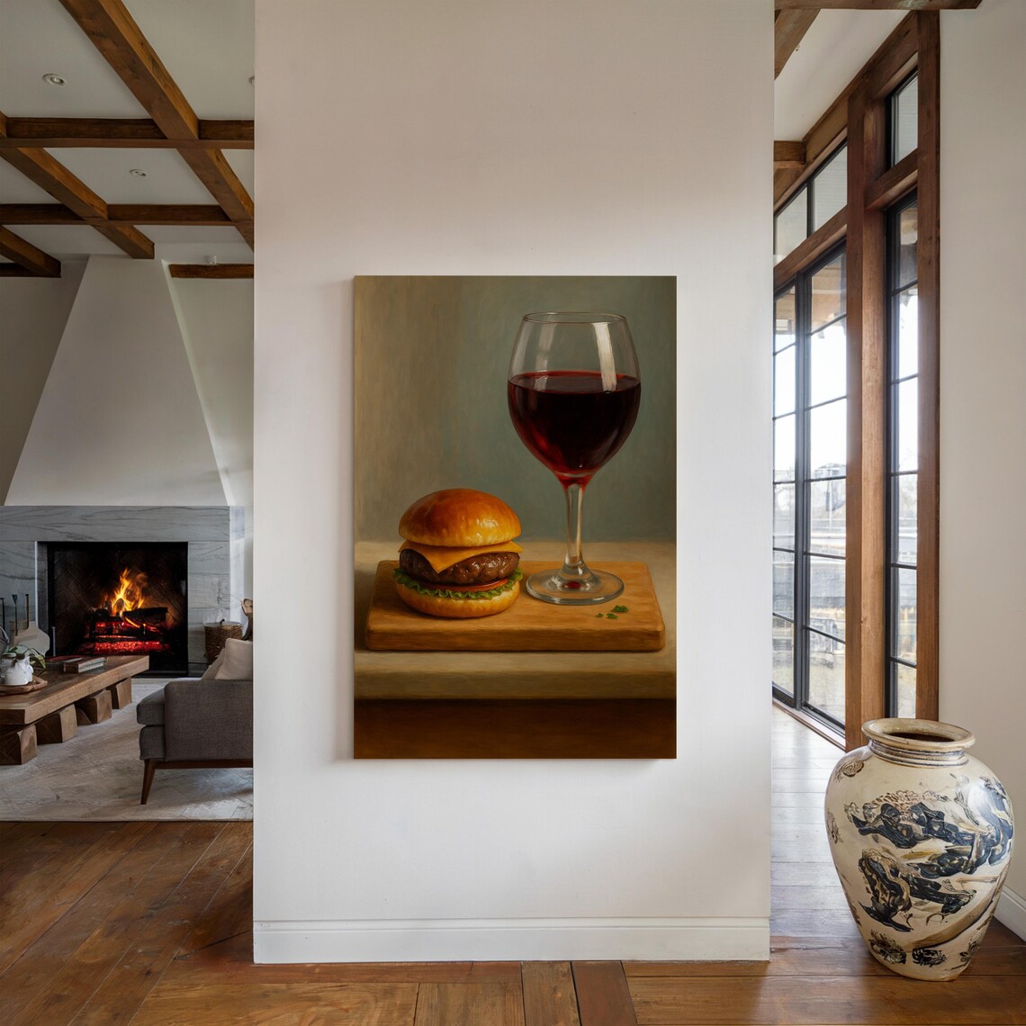 Burger And Wine Art Print, Gourmet Still Life - Image 5