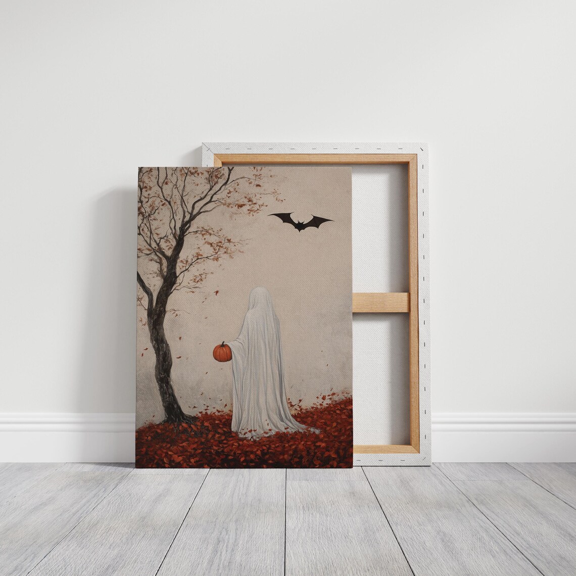 Ghost Holding Pumpkin, Spooky Cozy Autumn Decor - Image 2