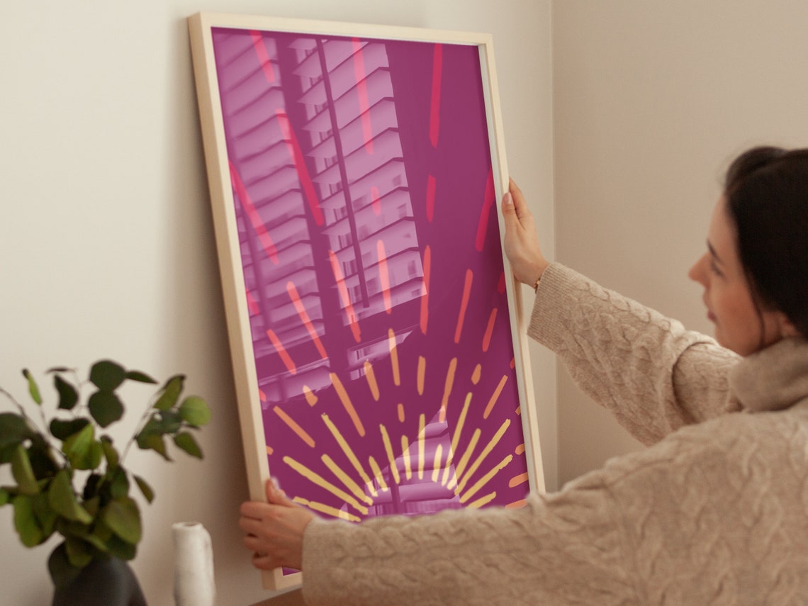 Purple Sunshine Rising Sun Rays Abstract Magenta Boho Poster - Image 4