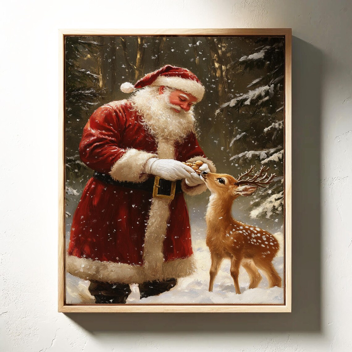Santa Feeding A Young Deer In Snowy Forest Heartwarming Holiday Poster - Image 5