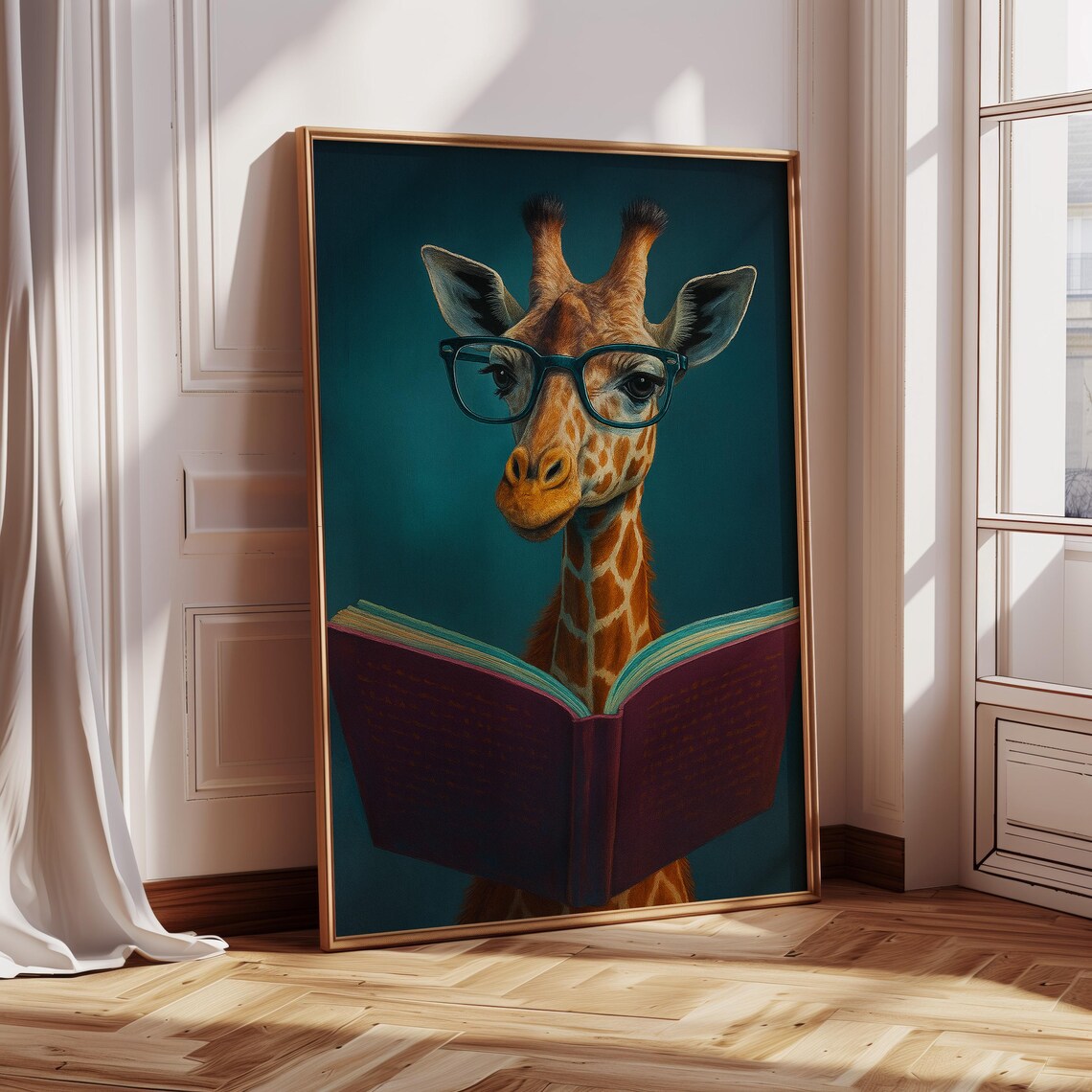 Funny Giraffe Reading Art Print, Book Lover Decor - Image 3