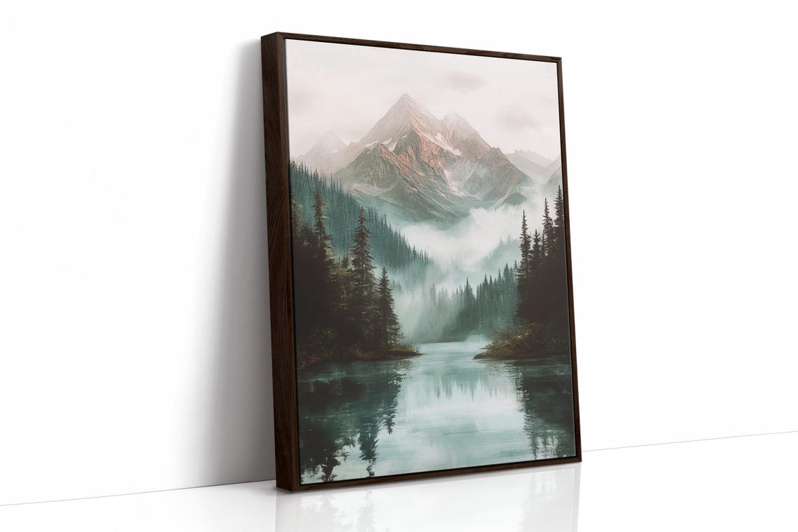 Misty Mountain Lake Print Serene Nature Wall Art Tranquil Forest Reflection Scenic Landscape Home Decor - Image 5