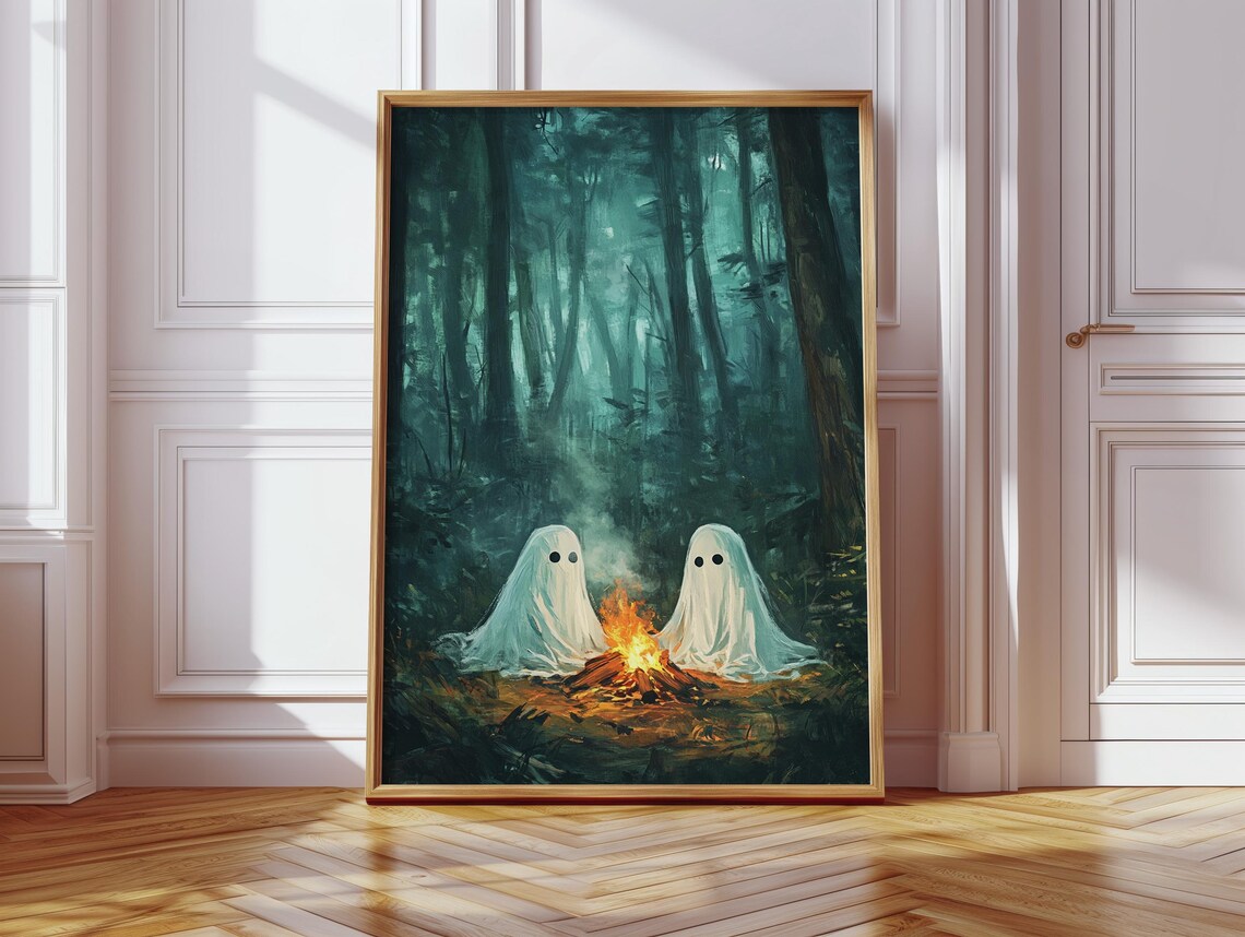 Ghost Friends By Campfire, Whimsical Spooky Forest - Image 2