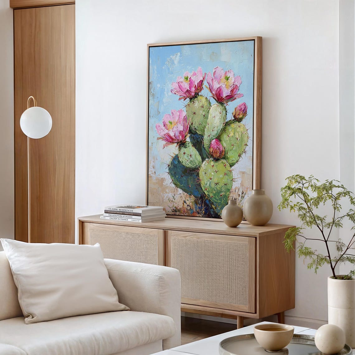 Prickly Pear Cactus Pink Blooms Impasto Desert Floral Wall Print - Image 3