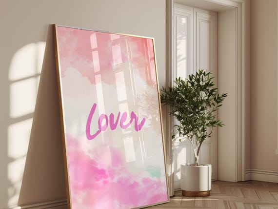 Lover Wall Art Pink Watercolor Clouds With Romantic Typography Instant For Romantic Wall Decor Or Personalized Gift