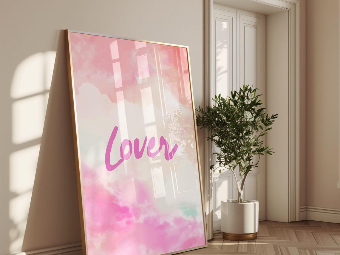 Lover Pink Script Watercolor Clouds Romantic Typography Wall Poster