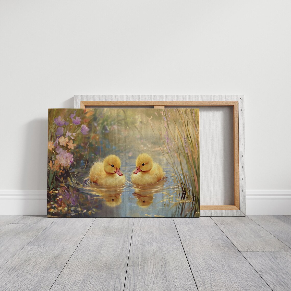 Adorable Ducklings In A Tranquil Pond, Whimsical Nature Art - Image 3