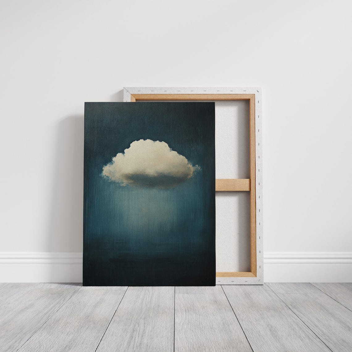 Minimalist Cloud Painting Abstract Sky Wall Art Moody Blue Rain Print Atmospheric Dreamy Decor Surreal Cloudscape Artwork - Image 3