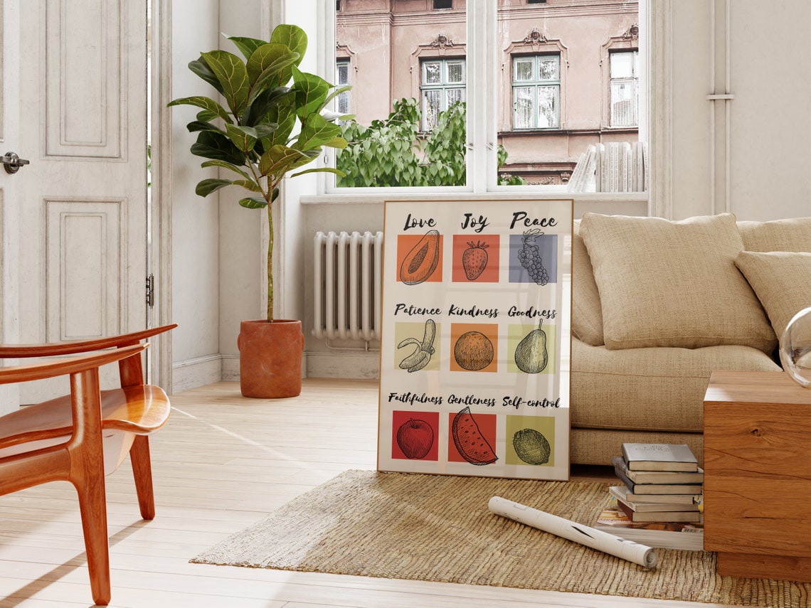 Fruits of the Spirit Grid Nine Fruit Boho Christian Wall Art Poster - Image 4