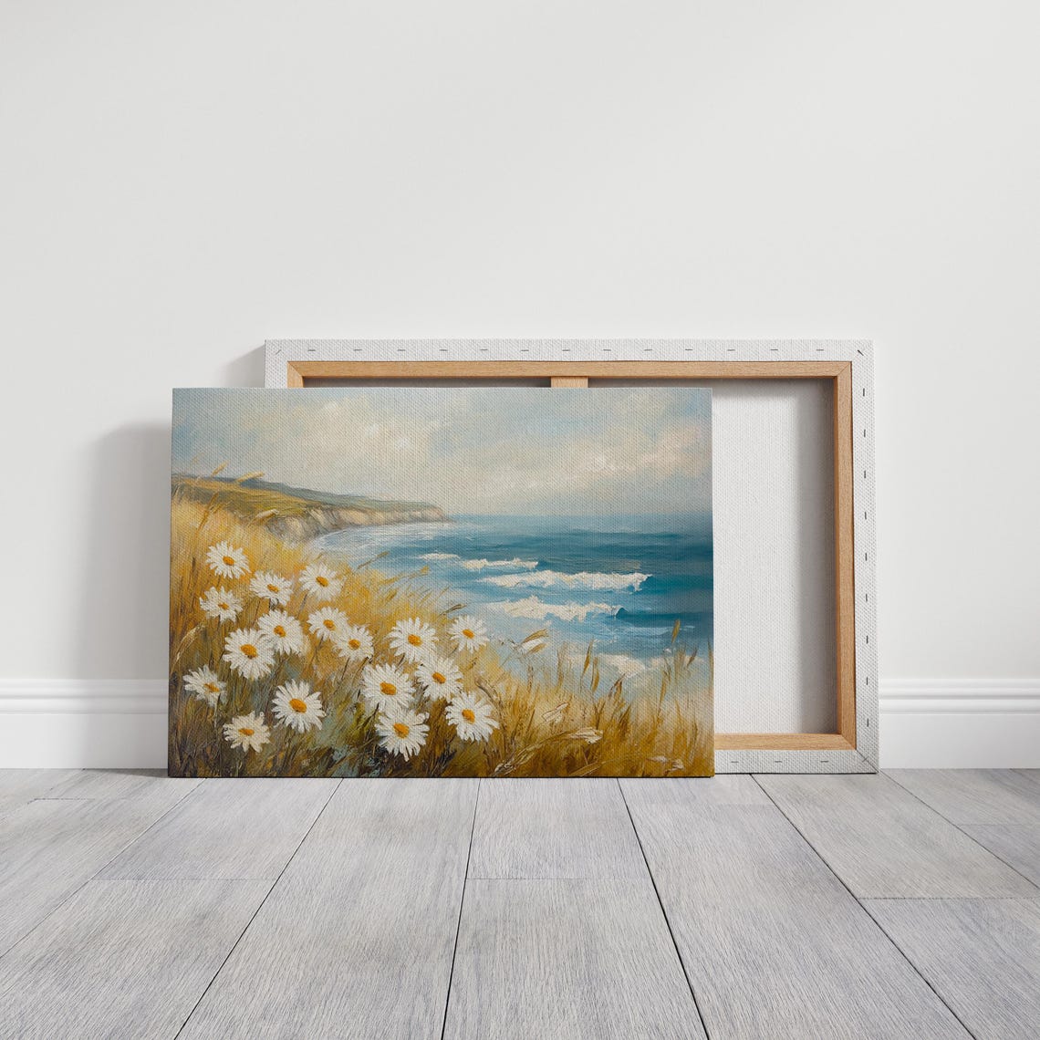 Coastal Daisy Meadow Golden Grass Cliffs Ocean View Seaside Print - Image 3