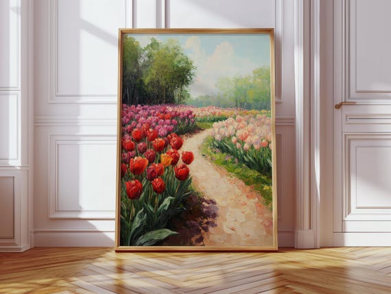 Spring Tulip Path, Impressionist Garden Art Print
