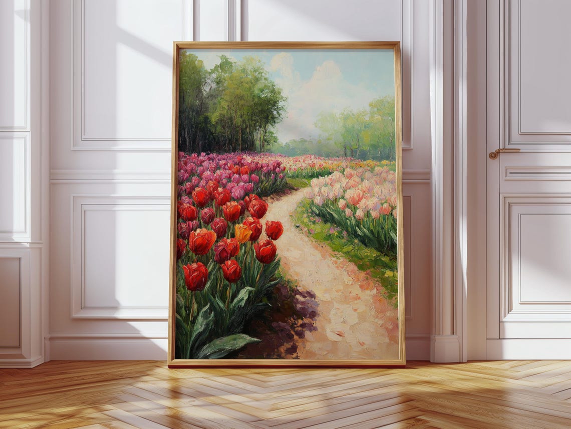 Spring Tulip Path, Impressionist Garden Art Print