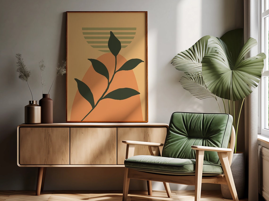 Apricot Peach Leaf Botanical Minimalist Boho Earth Tone Poster - Image 2