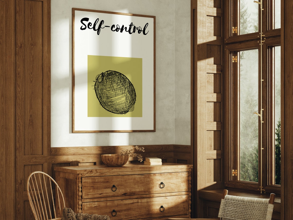 Self Control Fruit of the Spirit Lemon Sketch Christian Quote Poster - Image 4