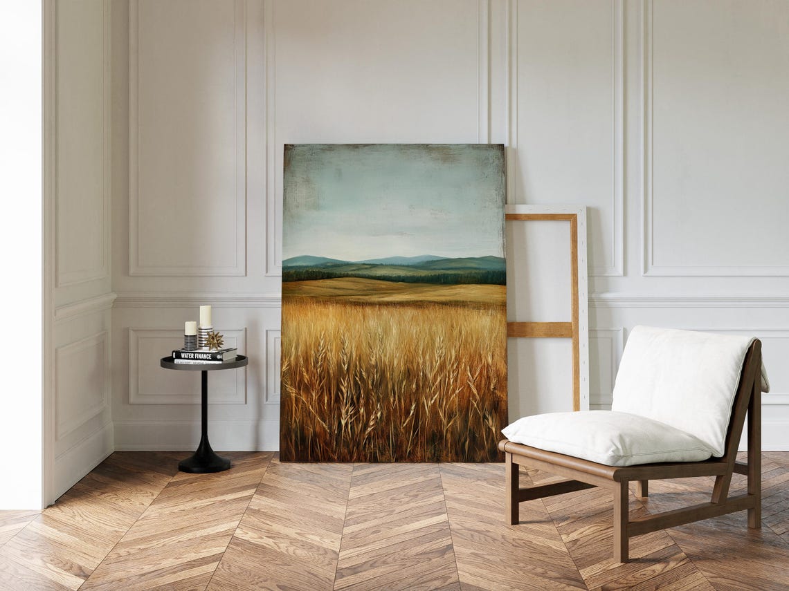 Golden Field Landscape With Rolling Hills Rustic Countryside Wall Art Print - Image 3