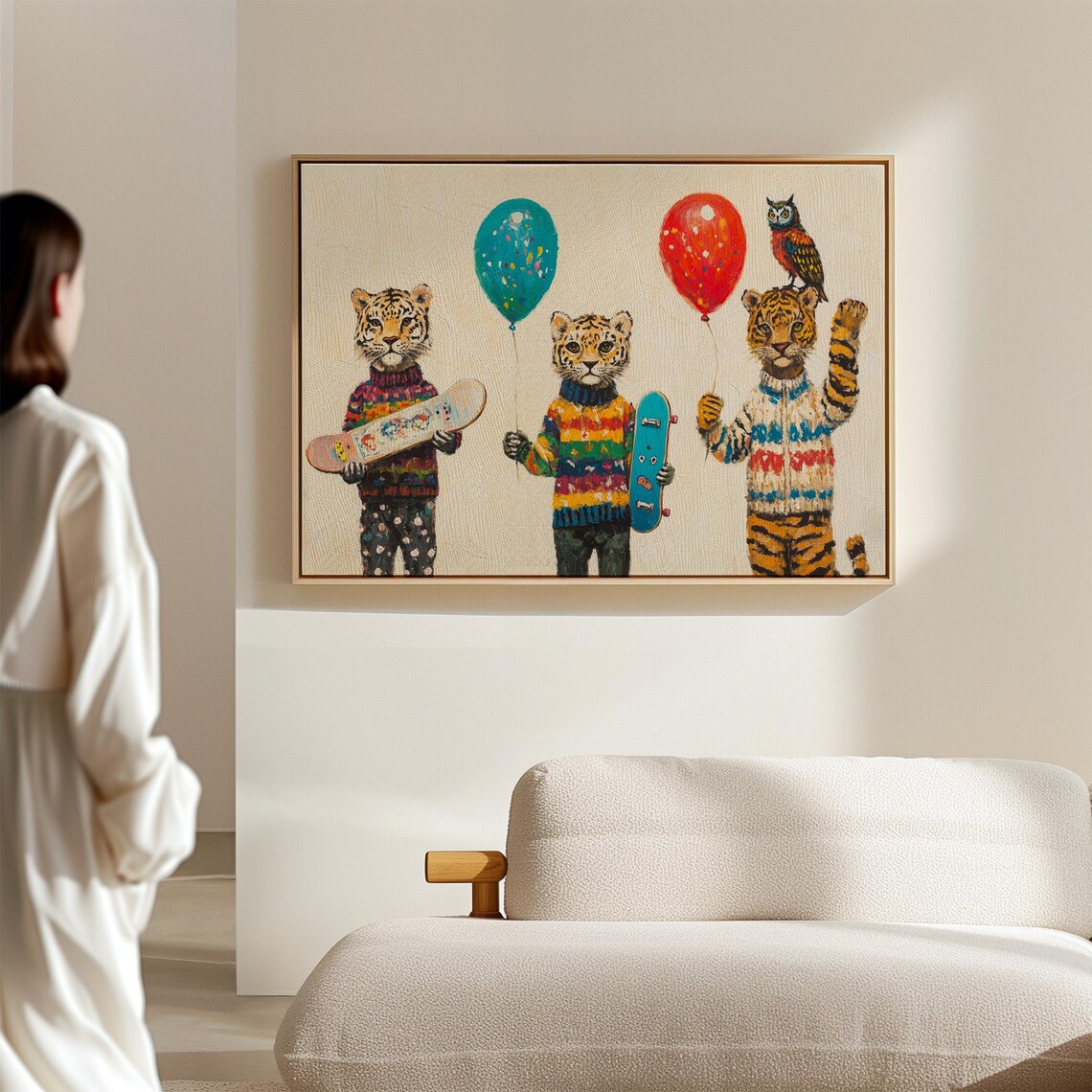 Whimsical Tigers In Sweaters With Balloons And Skateboards Kids Poster - Image 4