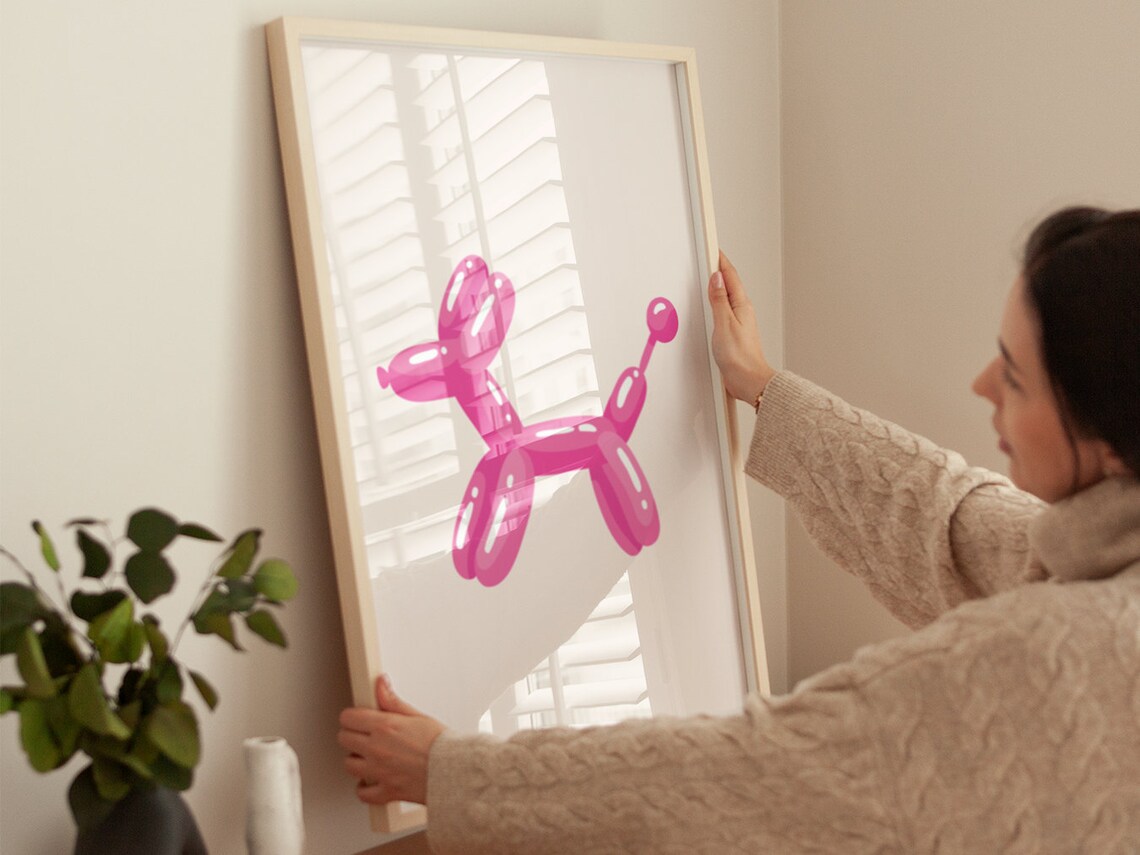 Pink Balloon Dog Pop Art Minimalist Fun Cream Background Poster - Image 4