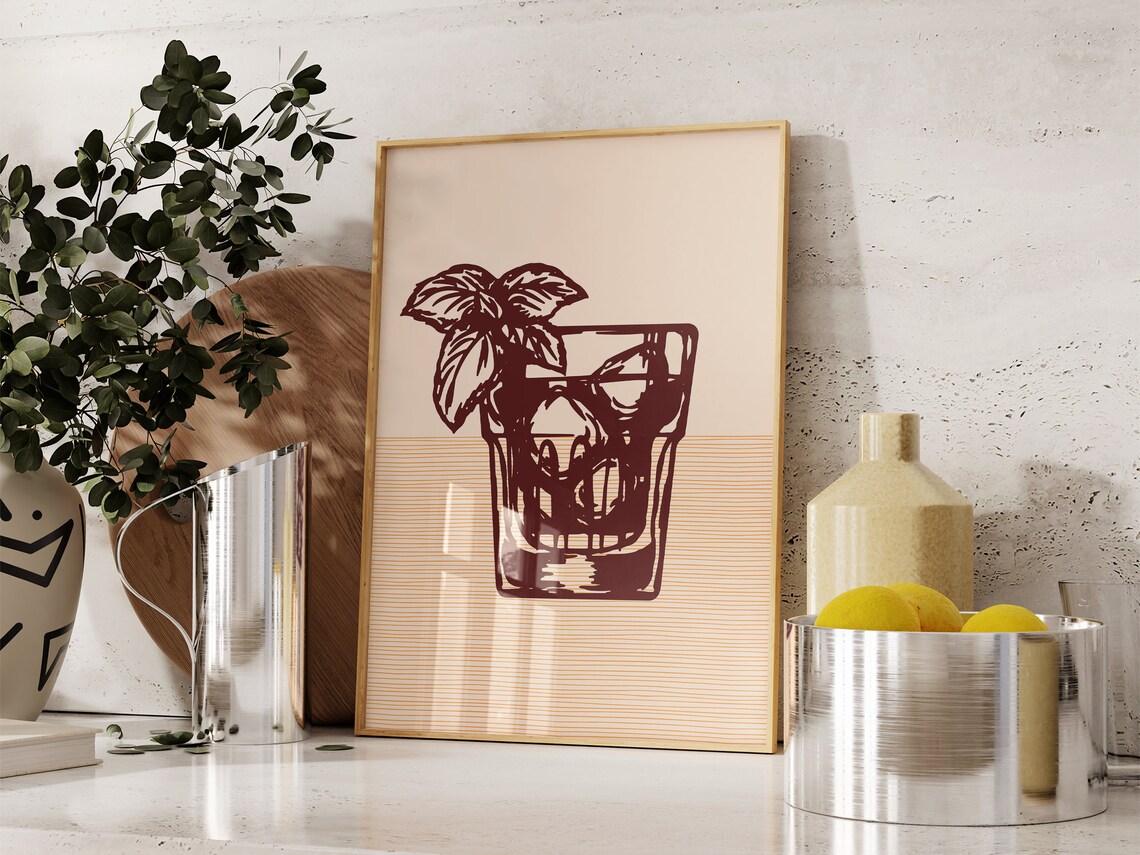 Boho Cocktail Art Print, Minimalist Modern Decor