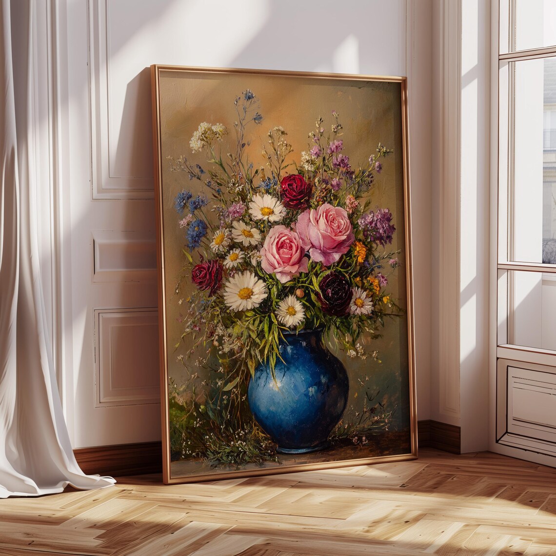 Rustic Floral Still Life, Country Cottage Art Print