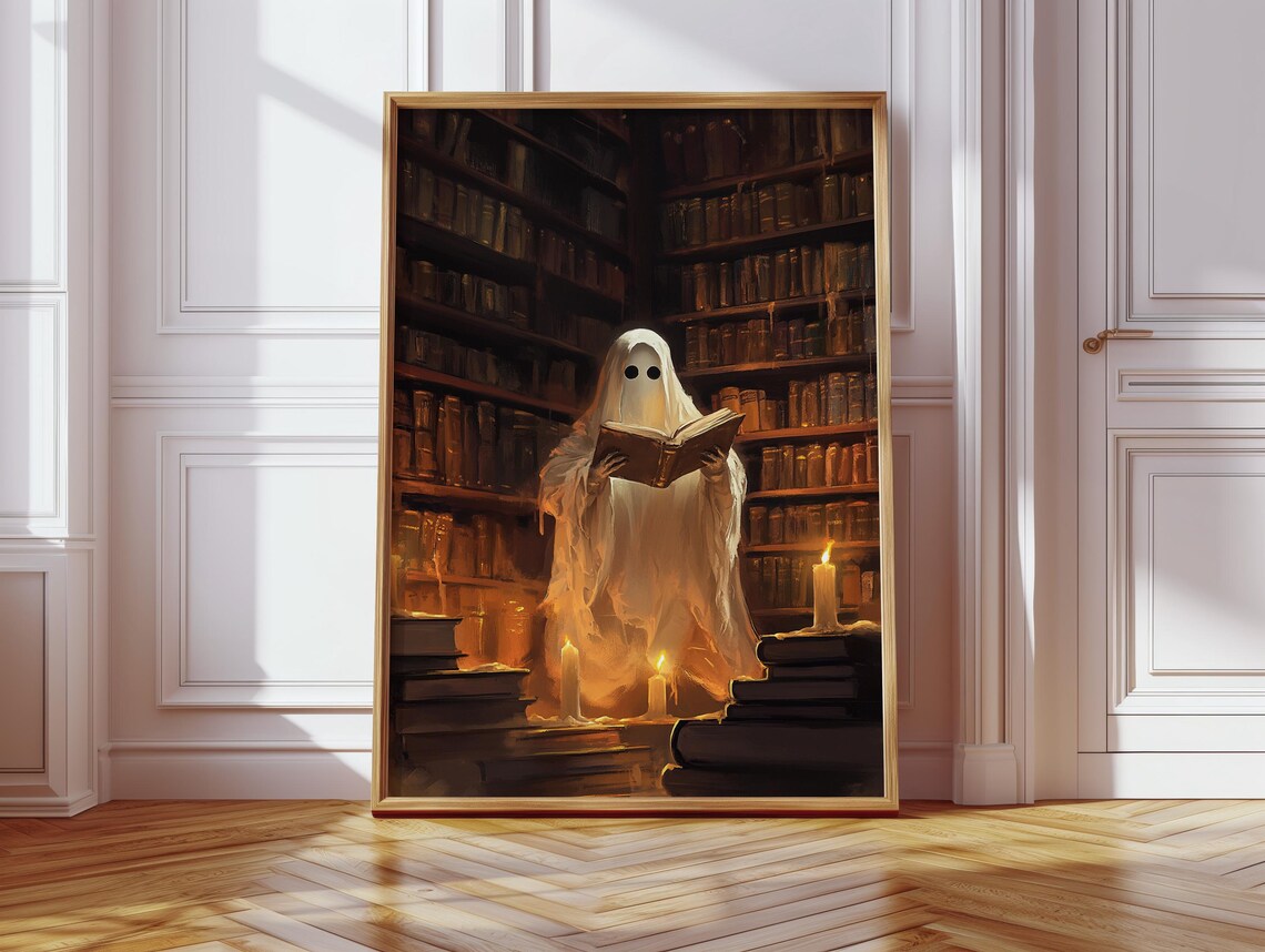 Ghost Reading In Library, Gothic Halloween Decor - Image 4