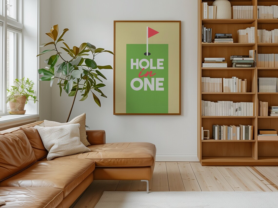 Hole In One Golf Flag Graphic Retro Green Red Minimalist Sports Poster - Image 4