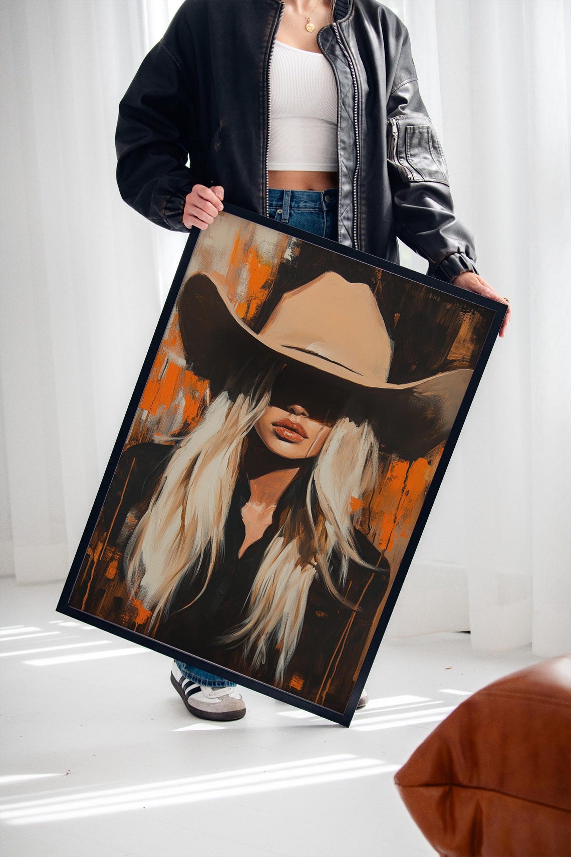 Blonde Cowgirl Modern Western Portrait, Rustic Decor - Image 2