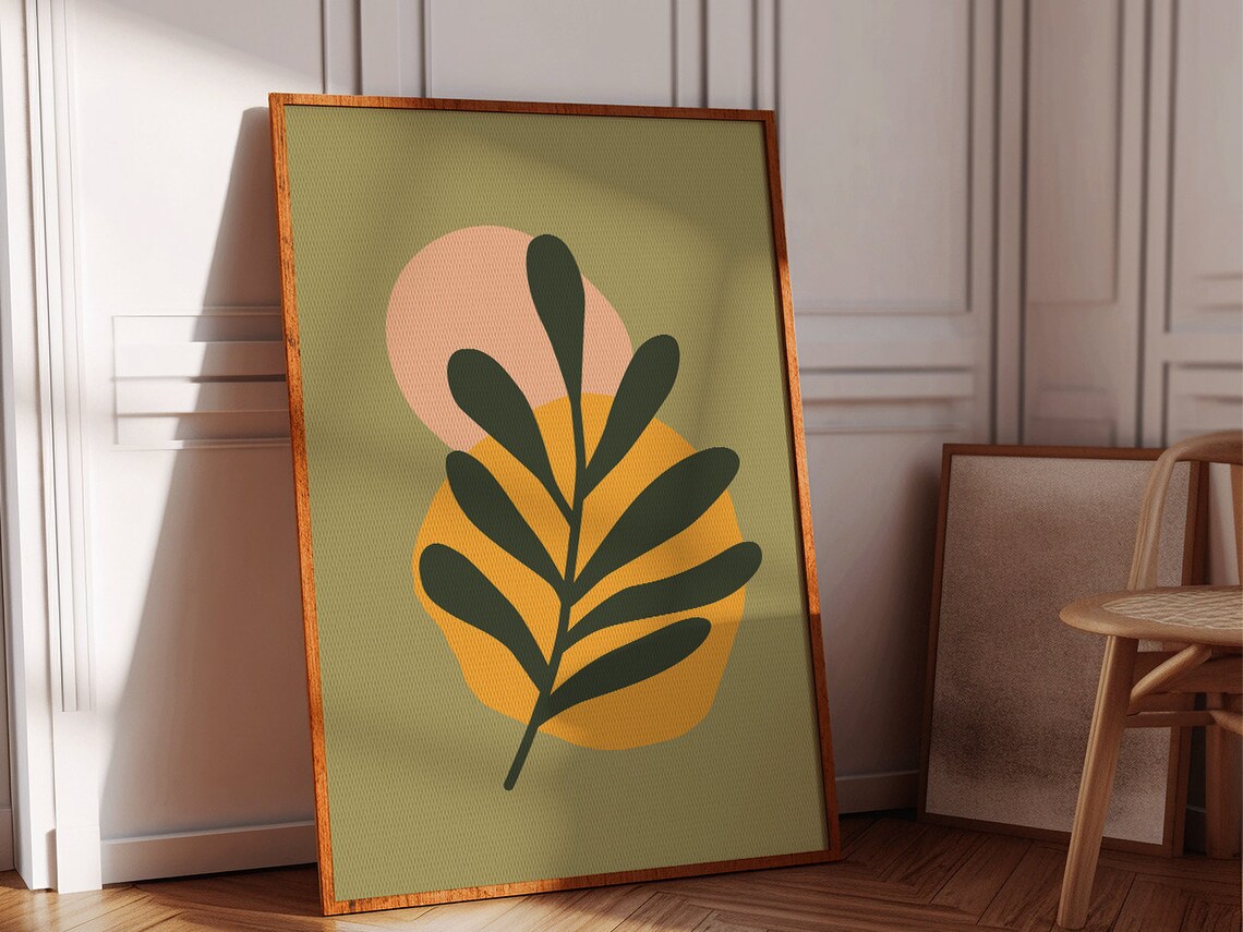 Sage Green Blush Arch Leaf Minimalist Botanical Boho Art Poster - Image 2