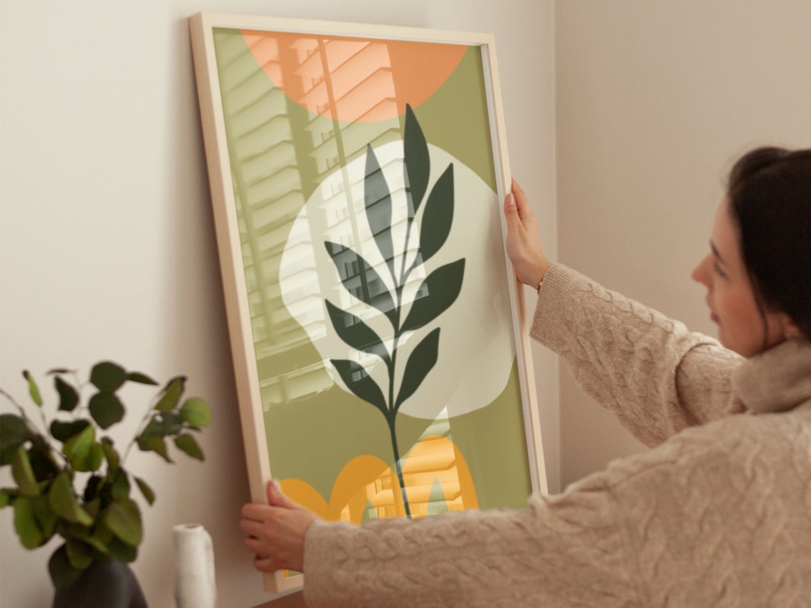 Sage Olive Terracotta Botanical Leaf Abstract Modern Wall Poster - Image 4