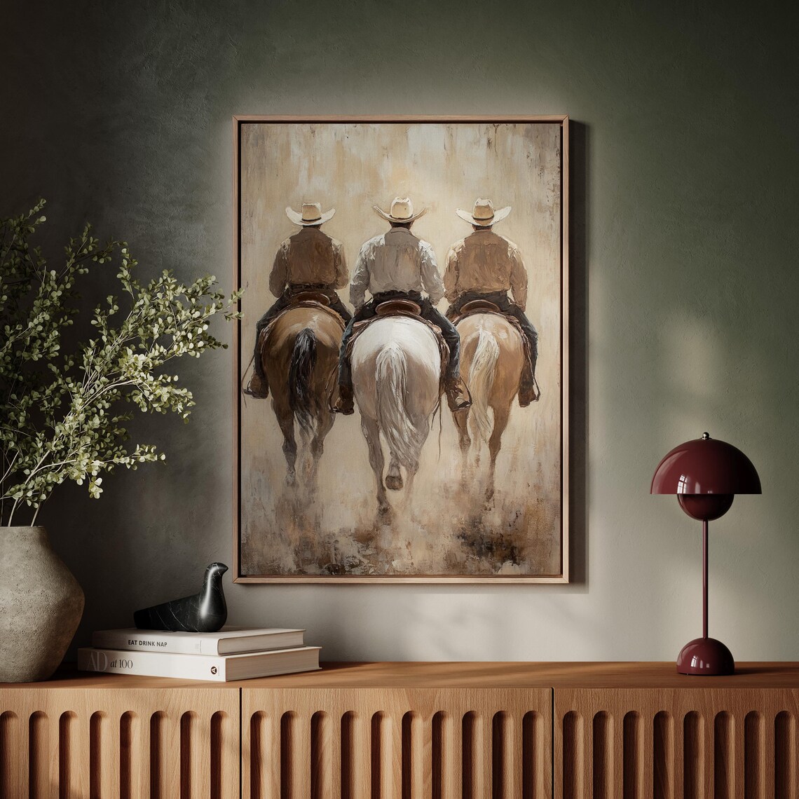 Three Cowboys Riding Into Dust Western Horseback Painting Art Print - Image 5