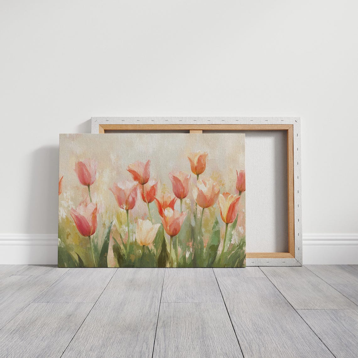 Pink Tulip Field Soft Watercolor Spring Blossom Floral Art Print - Image 3