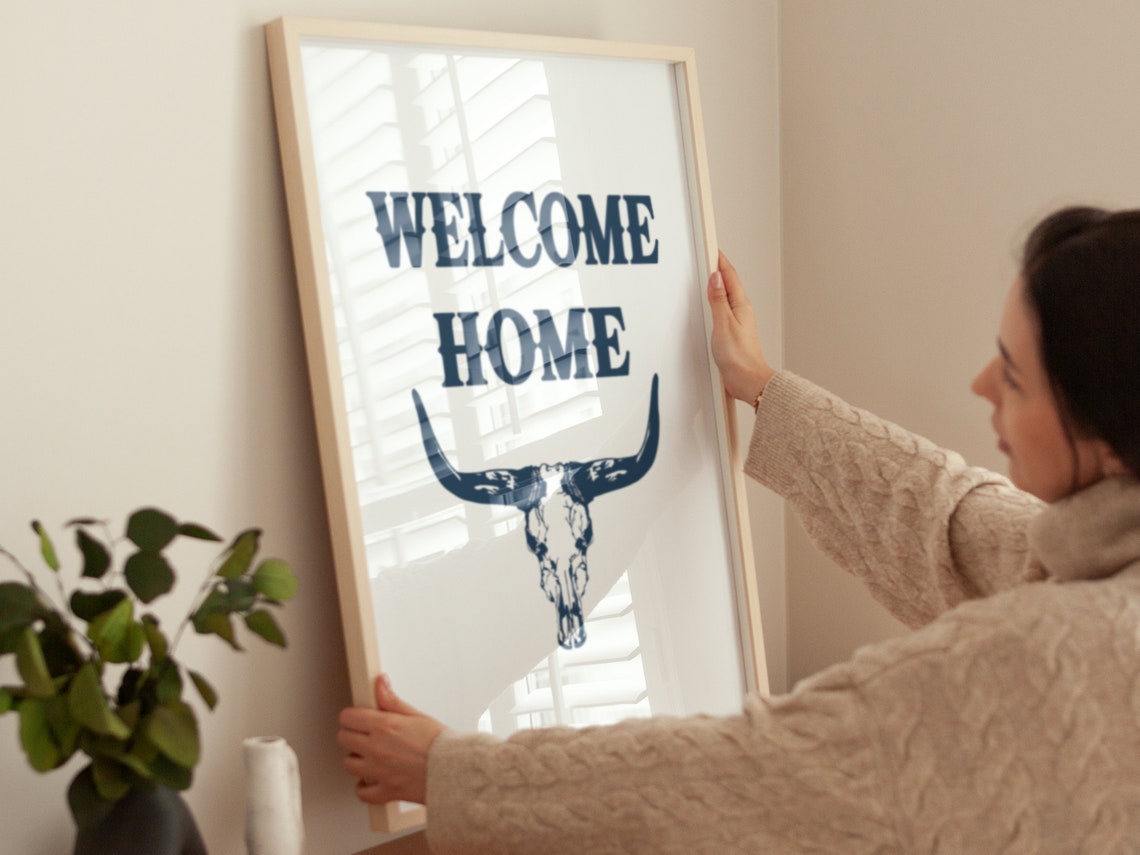 Welcome Home Navy Longhorn Steer Skull Texas Western Ranch Poster - Image 4